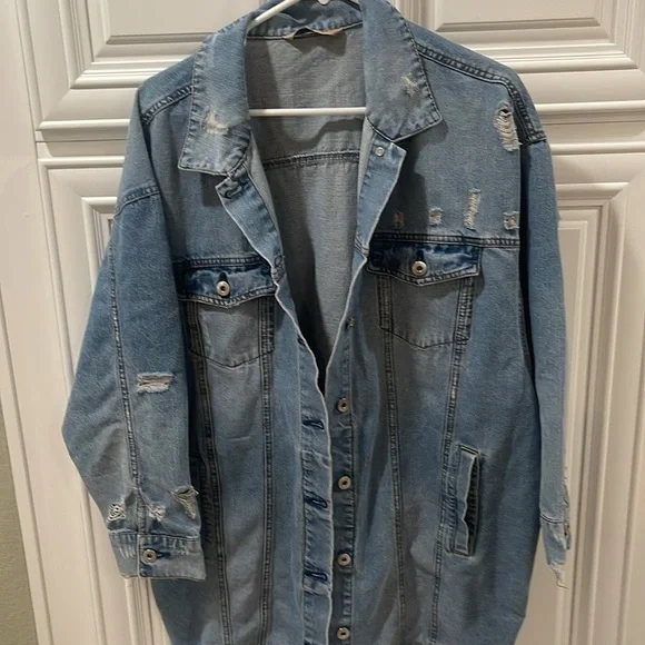 Highway Jeans blue denim Jean long jacket distressed oversized sized XL - Picture 14 of 16